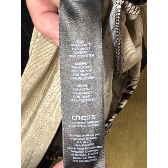 Chico's Travelers By Chicos Geometric Artsy Tunic Top Slinky Black Floral 3 (XL) - Picture 6 of 7